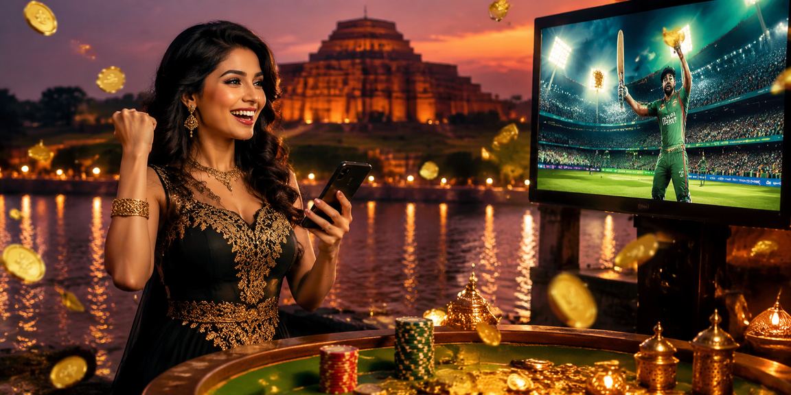 A local fan enjoying cricket betting in front of the red and green flag of Bangladesh